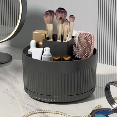 Boîte de rangement pour pinceaux de maquillage (noire), boîte de rangement pour pinceaux de maquillage rotative à 360° (1/4)