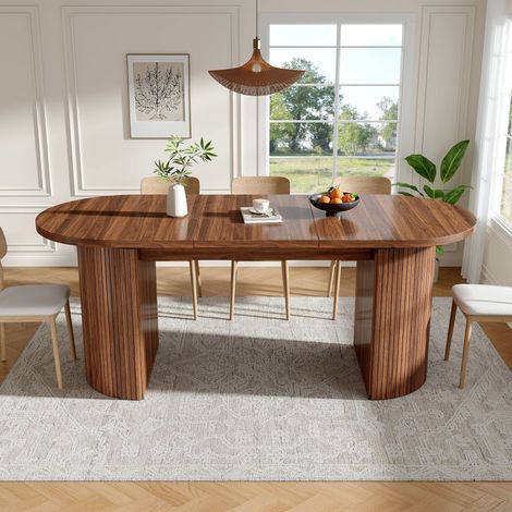 Table à manger ovale 160x80x76 cm extensible avec rangement caché, plateau épais en MDF, gain de place, Noyer (1/5)