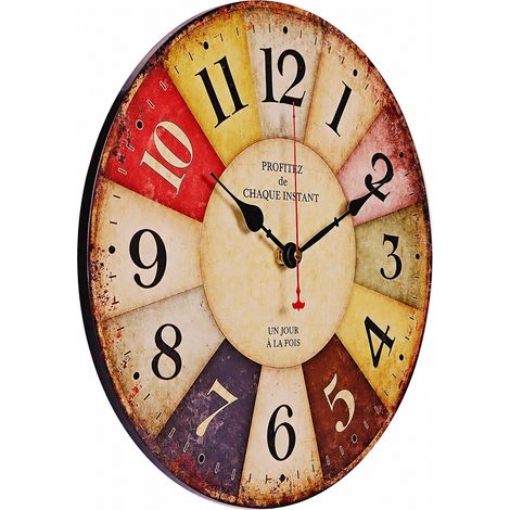 Horloge murale vintage ronde en bois MDF 14 pouces 34 cm 14 34cm réf 3288 34,5 × 5 × 35,5 cm 600 g – Livraison gratuite