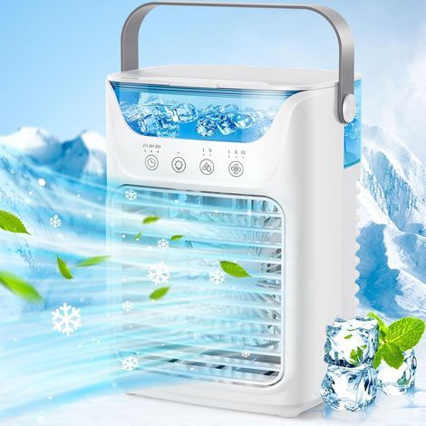Tragbare Klimaanlage, 4-in-1-Luftkühler, Nebelventilator, mit Wassertank, 7-farbiger RGB-Beleuchtung und Timer (1/5)