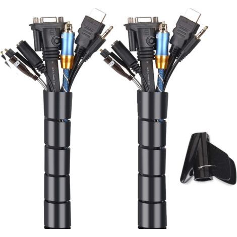 Cache Cable 2 Pack, Flexible Range Câble 2x3m PE Câble Rangement Organisateur de Câble pour Ranger ou Cacher Les câbles, Gaine pour câbles(2.6cm Ø et 2.2cmØ),Noir (1/5)