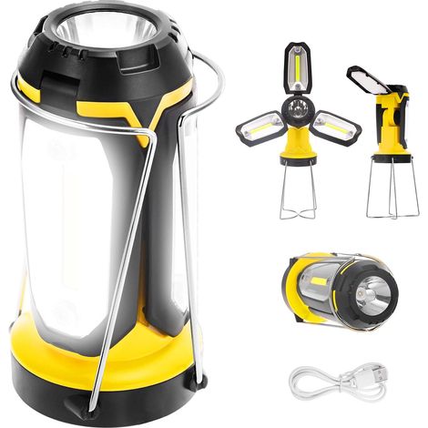 Lanterna da campeggio, torcia LED portatile, 6 modalità, alimentazione tramite USB, ultra luminosa 1000 lm, pieghevole, impermeabile, adatta per escursionismo, campeggio, pesca, emergenze, interruzion (1/5)