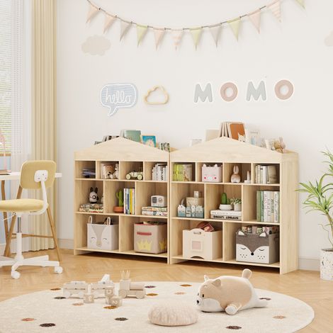 Organisation méthode éducative-style – Grand étagère bibliothèque enfant maison – 15 compartiments bois naturel – Rangement jouets et livres – Salle de jeux, chambre, crèche – Couleur : bois (1/5)