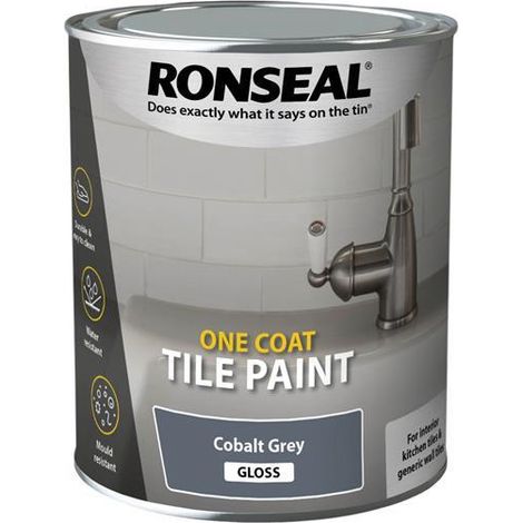 Ronseal One Coat Water-Based Tile Paint in Cobalt Grey Gloss - 750ml