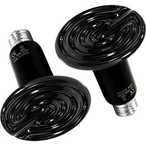 Lampe chauffante céramique 150 W pour reptiles, sans émission de lumière, idéale pour les éclosoirs d'amphibiens et l'incubation de poussins (lot de 2), noire. (1/2)