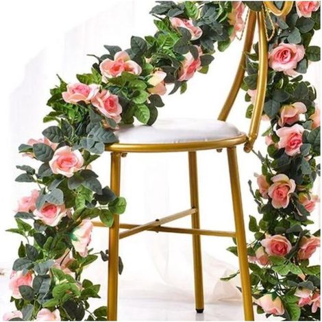 Guirlande Artificielle Rose Vignes Fausse Fleurs De Soie Roses Suspendues Rose Feuillage Plantes pour Mariage Arche Arrangement (2 pièces, Rose) (1/5)