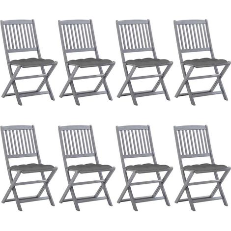 Lot de 8 Chaises de jardin pliables - Chaise d'extérieur pour terrasse/jardin avec coussins Bois d'acacia BV348393 - BonneVie (1/5)