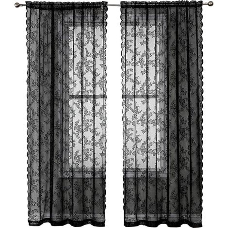 Rideaux en dentelle noire (2 pièces) Noir 100 x 200 cm Noir 100 x 200 cm (1/3)