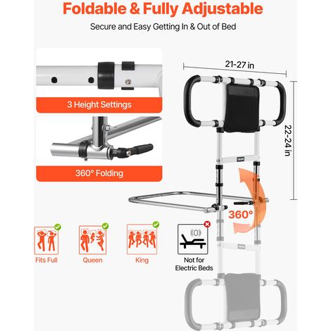 Barrière de lit pour personnes âgées, pliable et extensible, barre d’appui pour lit, avec poignées latérales et main courante en PU… (1/5)