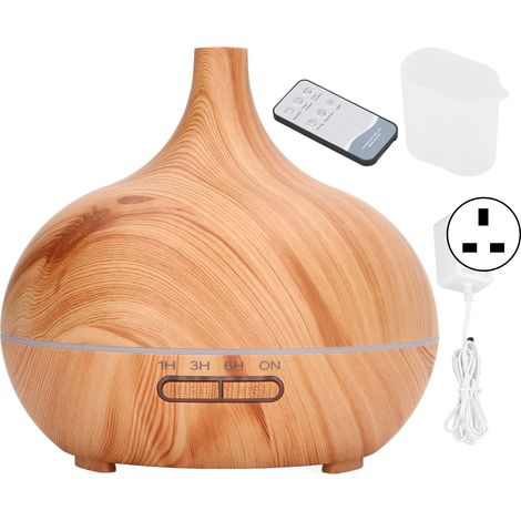 Diffuseur d'air parfumé 400ml en bois grain, lumière LED multicolore, silencieux, télécommande, prise UK 100-240V. (1/5)