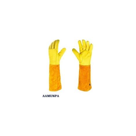 Gants de jardinage cuir croûte de bovin – Résistants aux coupures et épines – Manchette longue pour protection avant-bras – Tissu anti-griffure (1/5)