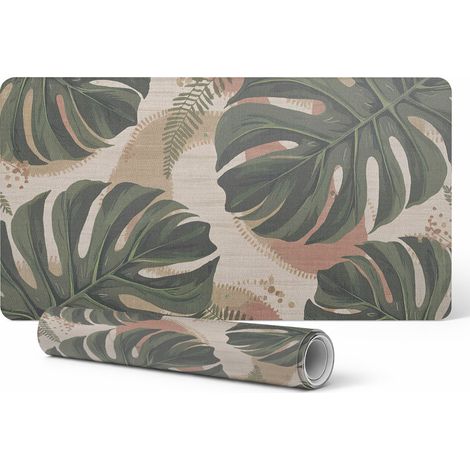 Alfombrilla de escritorio decorativa elegante con dise帽o retro de hojas de monstera, 90x45 cm.