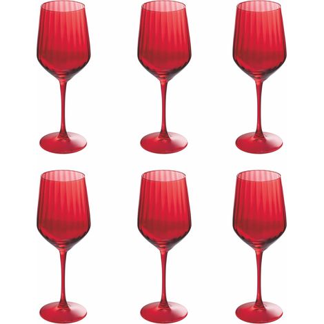 Lot de 6 verres 510 ml en verre, usinage de lignes verticales, rouge, optique (1/4)