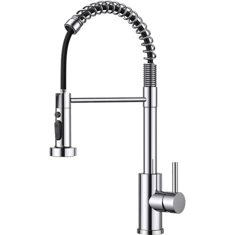 Robinet Cuisine, Robinet Cuisine Douchette, Mitigeur Evier à Ressort Spiralé Rotatif à 360°, Mitigeur à commande unique pour eau chaude et froide, Chrome Poli (1/5)
