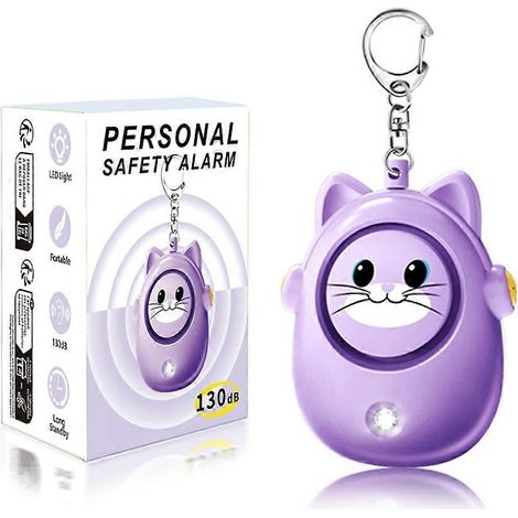 Alarme de sécurité personnelle H8 avec motif chat mignon, 130 dB, porte-clés d'urgence, dispositif d'autodéfense pour femmes et enfants (1/5)
