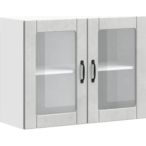 Mueble de cocina de pared de diseño moderno con puerta de cristal 80 x 31 x 60 cm en madera gris hormigón 020050196 (1/5)