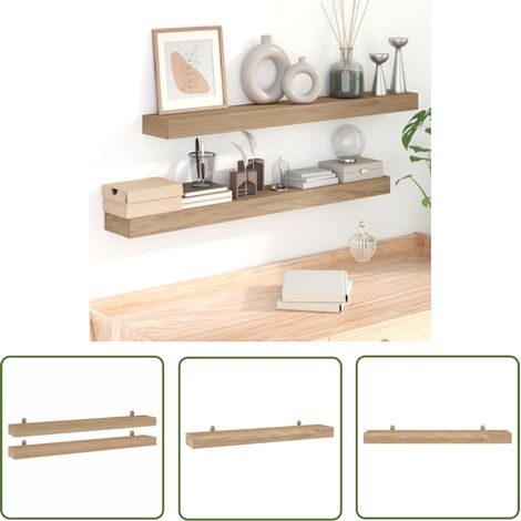 The Living Store Étagères murales 2 pcs 110x15x4 cm bois de teck massif - Etagere Murale - Étagères Murales - Étagère Flottante - Décoration Murale - Meuble Design (1/5)