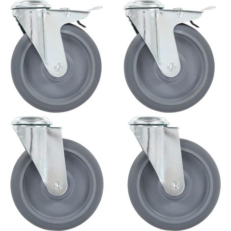 Roulettes pivotantes avec trou de boulon, 4 pièces, 125 mm