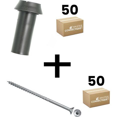 Lot de 50 supports de rail OB 63mm SIXBOX + 50 vis bois Ø5,0x90 tête fraisée TX - Sixbox (1/4)