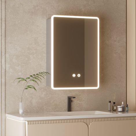 Armoire Salle de Bain Aluminium 50x70cm,Armoire à Pharmacie avec Miroir,Anti-buée,3 Couleurs,Dimmable,Mémoire,Étagère de Rangement Réglable,Assemblé