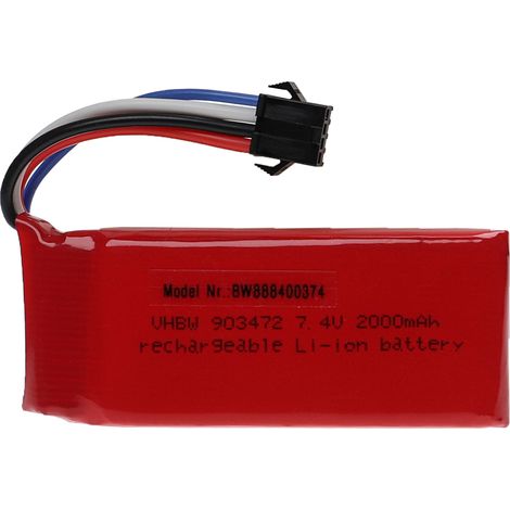 vhbw Battery compatible with SM-2P Plug for Model Making Device e.g. Racing Car, Helicopter (2000mAh, 7.4 V, Li-polymer, 84 x 34 x 19.5 mm)
