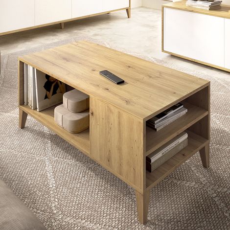 Fairbury Couchtisch, Schubladen, mit Füßen, 3 Fächer, 50x100x43h cm Braun Eichenholz Knoten (1/4)