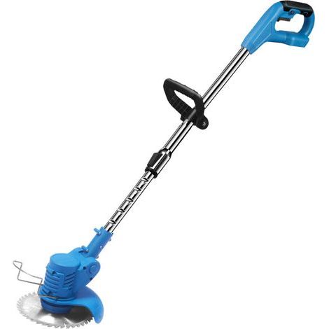 Automatic lawnmower, retractable electric lawnmower, 21V, with saw blade, 2 x 1500mAh lithium batteries and charger, blue, EU plug (1/5)