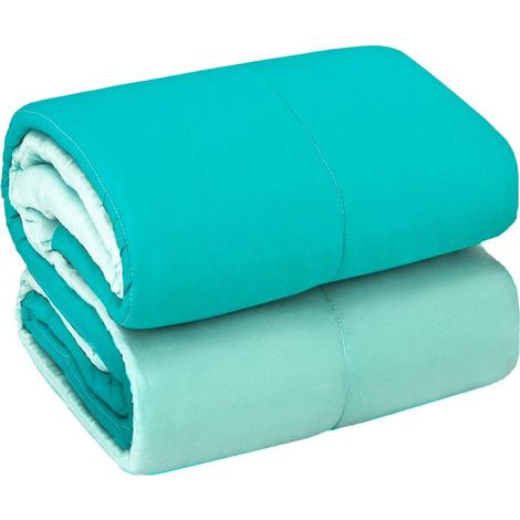 Édredon Couette de Lit Hiver Double Face 250 gr Couverture Chaud Lit Double Turquoise - 1 Place et Midi (1/2)