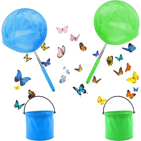 Adjustable Butterfly Net Fishing Net for Children with 2 Buckets Foldable Butterfly Net Suitable for Outdoor Garden Activities for Children and Adults (1/5)