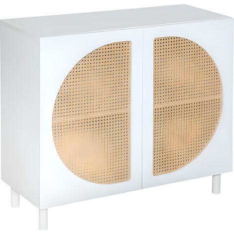 Buffet, meuble de rangement en bois coloris Blanc, naturel - Longueur 94 x Profondeur 40 x Hauteur 86 cm (1/3)