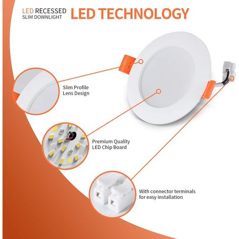 Spotlight LED Embedded, 3 pieces Embedded round flat Dome Light, 6000k Cold White, non - Dimming, AC 220 - 240V, lustre angle 120°, suitable for Bath Room, Living Room (1/4)