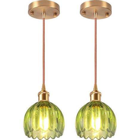 Suspension luminaire en verre vintage – Abat-jour 10cm – Cordon réglable 100cm – Pour intérieur, chambre, salon, couloir – (1/5)