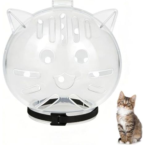 Muselière Transparente pour Chat,Couvre-Visage Ajustable avec Capuche Respirante pour Toilettage,Coupe des Griffes et Le Bain (1/5)