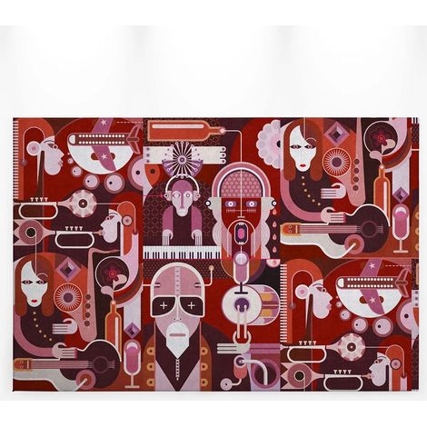Tableau original marron & rouge | Tableau géométrique multicolore pour salon | Tableau rétro connu idéal chambre & bureau 0,9 x 0,6 m (1/5)