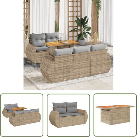 vidaXL Salon de jardin avec coussins 6 pcs beige résine tressée (1/5)