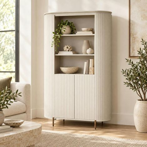 Vaisselier en bois beige rainuré 2 portes CALERO (1/5)
