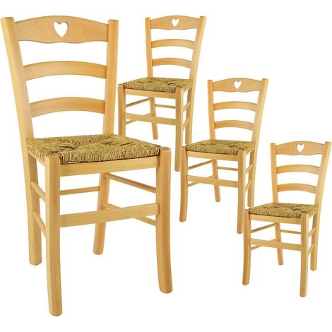NAPLES - Lot de 4 Chaises Naturelles et Assises en Paille (1/2)