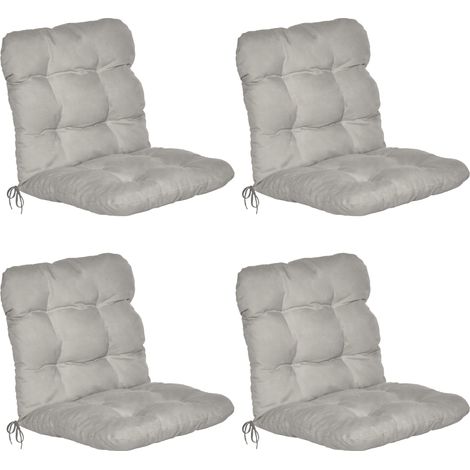 Beautissu – Set de 4 coussins à bas dossier 100x50x8cm – Rembourrage en flocons de mousse – Housse 180g/m² – Fixation par bandes et cordes