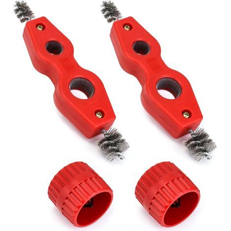 Kit de nettoyage et d'alésoir pour tuyaux en cuivre, comprenant 2 cure-pipes et 2 alésoirs, pour tuyaux en cuivre, PVC et acier flexible. (1/5)