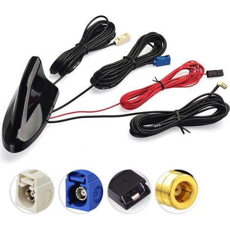 Antenne Voiture Antenne Dab Autoradio Dab Splitter Antenne AM/FM SMB Fakra GPS Toit Amplificateur Signal Car Shark Fin Antenne Adaptateur SMB Prise avec Câble RG174 500cm (1/5)