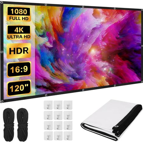 120 Pouces Écran de Projection Portable Extérieur, 16: 9 4K HD Double Face Anti-Plis Pliable Projection Intérieur, Écran Projecteur Lavable pour Camping Extérieur, Cinéma Maison et Fête (1/5)