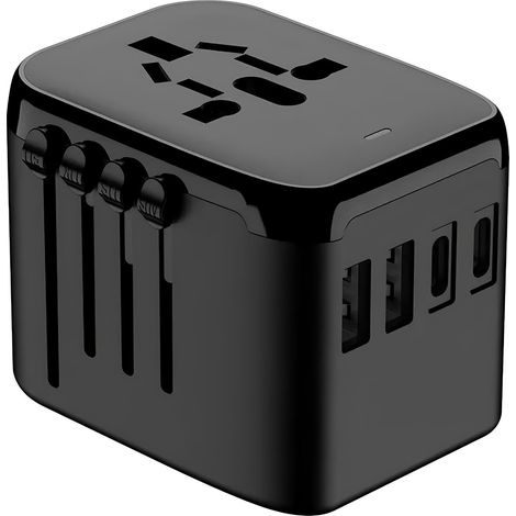 Universeller Reiseadapter mit 2 x USB-A und 2 x USB-C zum Laden, Schwarz (1/5)