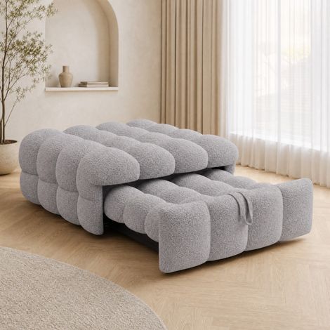 Sofá cama puff (183x76x72 cm), 2 en 1, convertible, de Teddy, gris (1/5)