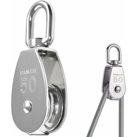 Poulie M50 Pivotant en Acier Inoxydable 304, M50 Seul Poulie Bloc,Poulie de Levage Capacité de Chargement (1/4)