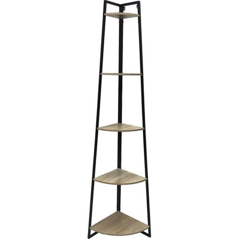 Étagère d'angle - JUANIO - Format triangulaire - 5 tablettes - Métal noir - H179 x P36,5 cm (1/3)