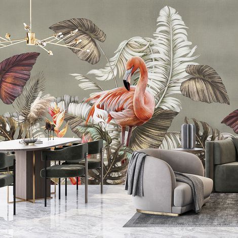 Papier peint panoramique - Flamants roses - 195 cm x 75 cm (1/4)