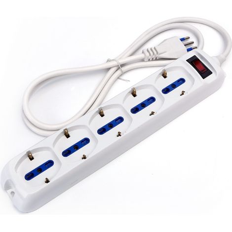 Ciabatta multipresa elettrica Slim 5 posti con cavo da 1,5m &8211 Spina 10A e 5 Prese Schuko+Bipasso Aigostar