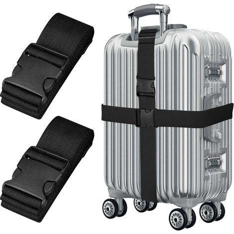 Sangles de Bagage Réglables avec Boucle Ceinture Elastique Valise Croisée Voyage Lanière pour Valise Attache pour Fermeture Sécurisée 2 Pièces