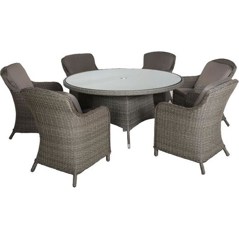 Paris 6 Seater Round with Cushions - Synthetic Rattan - H74 x W140 x L140 cm - Grey (1/4)