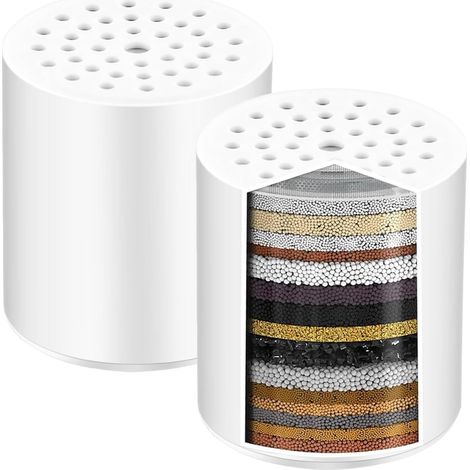 2 filtres de douche à 25 niveaux, cartouches filtrantes remplaçables pour éviter le tartre et éliminer le chlore et les métaux lourds (1/5)